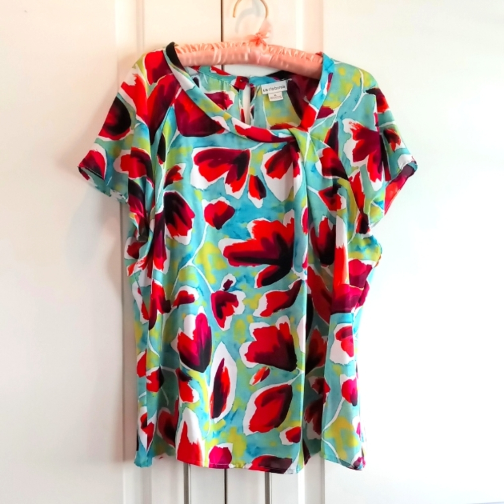 Liz Claiborne Women's Short-Sleeved Floral Print Blouse, Sz XL